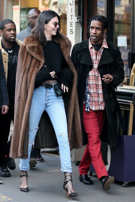 Kendall Jenner and A$AP Rocky make a strong case for borrowing clothes from bae. Sheer Gold Dress, Kendal Jenner, 2020 Street Style, Evolution Of Fashion, Asap Rocky, Kendall Jenner Outfits, Jenner Outfits, Trendy Swimwear, Jenner Style