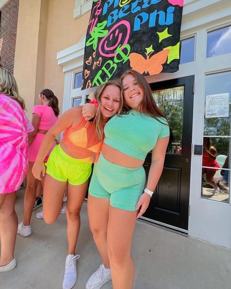 Sorority 80s Theme Outfits, Color Me Sorority Theme, Sorority Polish Week Themes, Rave Bid Day Theme, Neon Sorority Theme, Rave Sorority Theme, Palooza Bid Day Theme, Sorority Outfits Spirit Week, Spirit Week Sorority