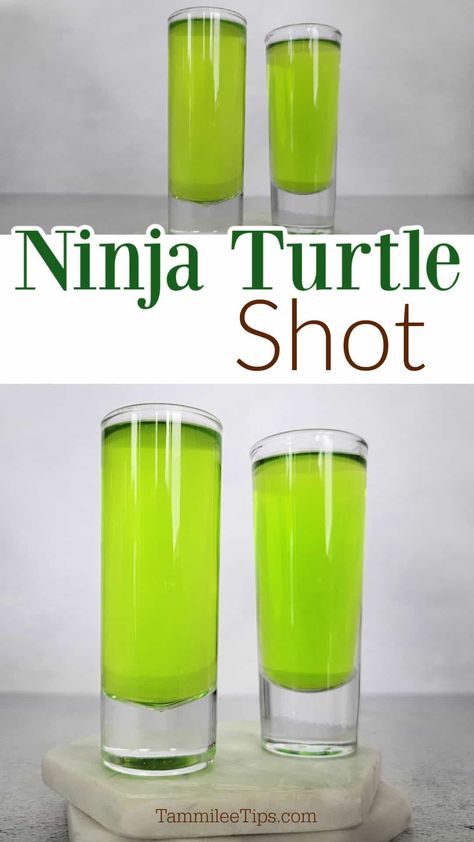 Easy bright green Ninja Turtle Shot recipe is the perfect fun cocktail shot. You only need 3 ingredients and it tastes amazing. Green Halloween Shots, Halloween Test Tube Shots Recipes, Test Tube Shots Recipes, Green Shots Alcohol, Green Cocktails Recipes, Nutty Irishman Drink, Tropical Shots, Green Drinks Alcohol, Green Shots