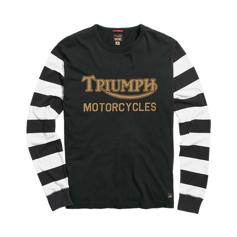 Ignition Coil Block Stripe Long Sleeve Crew T-Shirt Black | For the Ride Triumph Logo, Neo Retro, Indian Motorcycles, Retro Motorcycle, Mv Agusta, Striped Long Sleeve Tee, Black And White Shirt, Triumph Motorcycles, Men's Long Sleeve T-shirt