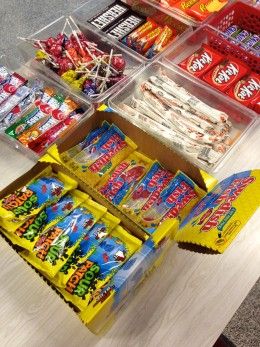 Candy is always a huge seller at school concession stands. Concession Stand Organization Ideas, Easy Food To Sell, Food To Sell At School, Snacks To Sell At School, Concession Stand Organization, Concession Stand Ideas Diy, Football Concession Stand, Snacks To Sell, Food To Sell