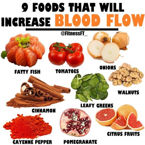 Amber - FitnessFT on Instagram: “🔥 FOODS TO INCREASE BLOOD FLOW 🔥⠀ -⠀ Bad blood circulation can be caused by many different things. But it is never a good thing to have a…” Healthy Food Chart, Easy Juice Recipes, Increase Blood Flow, Food Health Benefits, Healthy Food Facts, Home Health Remedies, Herbs For Health, December 8, Healing Food