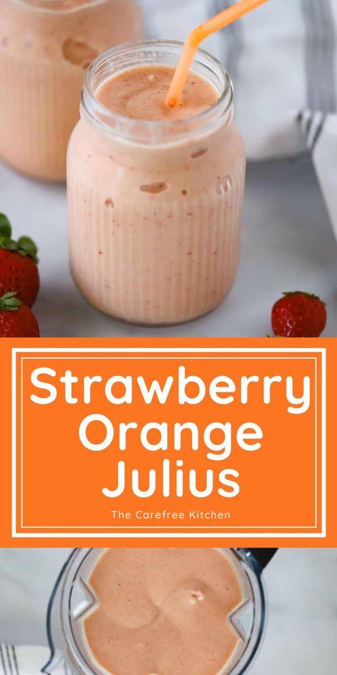 Strawberry Julius Recipe, Orange Julius Recipe, Orange Juice Smoothie, Smoothie Recipes Strawberry, Fruit Smoothie Recipes Healthy, Orange Julius, Smoothie Recipes Healthy Breakfast, Drink Recipes Nonalcoholic, Smoothie Drink Recipes