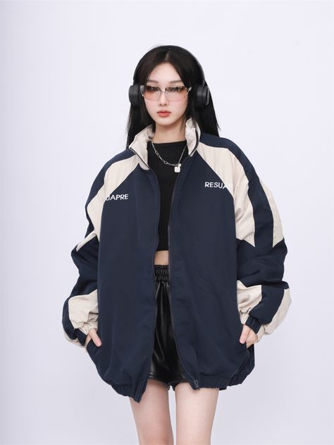 ADAgirl Vintage Windbreak Women Jackets Harajuku Patchwork Streetwear Coats for Female Hip Hop Y2k Grunge Outfits, Streetwear Coat, Korean Tops, Vintage Band Tees, 2 Piece Skirt Set, Long Sleeve Knitted Cardigan, Hip Hop Style, Women Jackets, Harajuku Streetwear