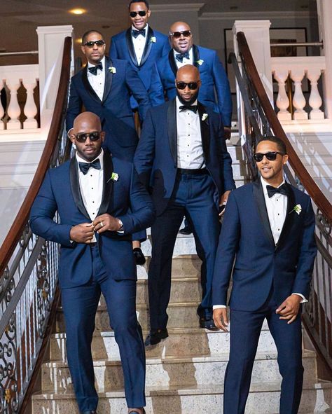 Black Bride™ on Instagram: “The fellas are looking dapper in their blue! 🔥 . . . . Repost from @ileevents - Groomsmen coming through DAPPER! Listen ladies they are all…” Suits For Groom Wedding, Groomsmen Attire Navy Blue, Groomsmen Attire Navy, Black Groomsmen Suits, Navy Blue Groomsmen, Navy Groomsmen Suits, Navy Blue Suits, Blue Tuxedo Wedding, Navy Blue Groom