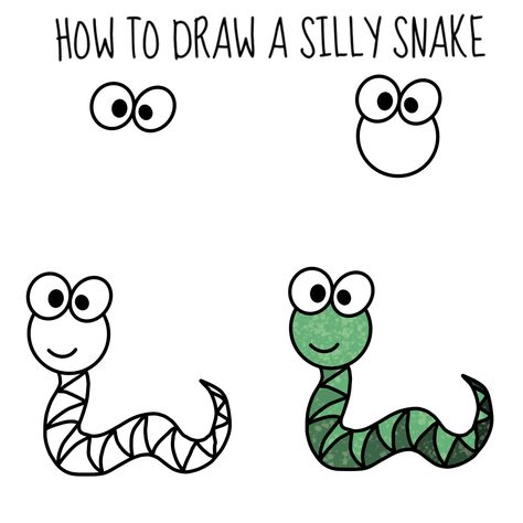 Follow the easy instructions on how to draw a snake How To Draw A Snake, Easy Snake Drawing, Silly Snake, Cosmo Art, Snake Doodle, Cards Drawing, Free Cartoon Characters, Cosmos Art, Snake Drawing