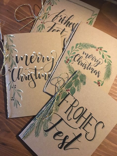 Christmas Cards Hand Lettering, Hand Lettering Christmas Cards, Christmascards Selfmade, Christmas Card Lettering, Aquarell Christmas Cards, Handwritten Christmas Cards, Christmas Card Calligraphy, Hand Lettering Christmas, Christmas Handlettering