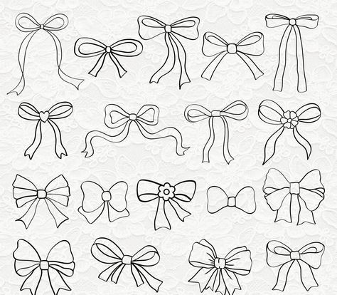 Coquette bows svg Bundle -18 Bows Png designs Ribbon Drawing Coquette, Coquette Bow Drawing, Bow Drawing Simple, How To Draw A Bow, Trendy Drawings, Soft Drawings, Bow Outline, Girly Svg, Ribbon Drawing