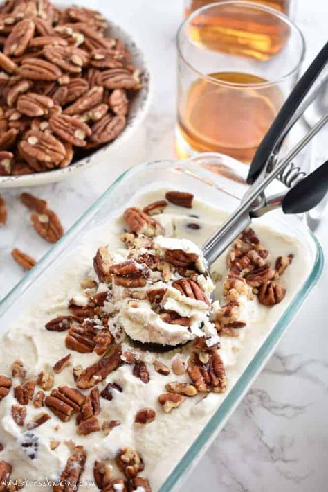 Ice Cream Light, Bourbon Ice Cream, Bourbon Butter, Boozy Ice Cream, Butter Pecan Ice Cream, Ice Cream Photography, Pecan Desserts, Pecan Ice Cream, Boozy Desserts