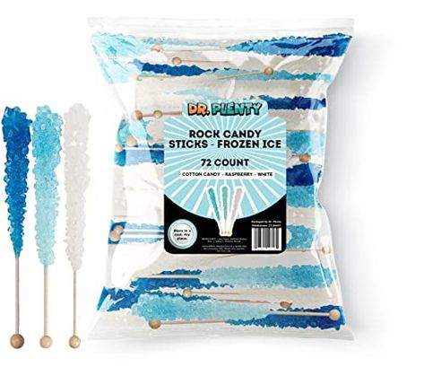 Frozen Ice Rock Candy on a Stick (72 Pack) - BULK Individually Wrapped Pure Sugar Blue, Light Blue, and White Crystal Rock Sticks - Perfect for Frozen Birthday Party Supplies, Party Favors, Weddings! - Walmart.com Candy On A Stick, Blue And White Crystal, Rock Candy Sticks, Elsa Birthday Party, Ice Rock, Frozen Party Decorations, Hard Candy Lollipops, Snowflake Party, Candy Crystals