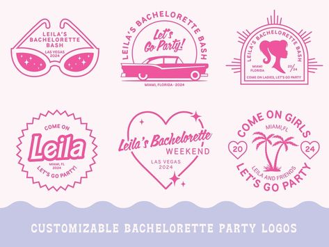 Magnets Cricut, Barbie Bachelorette Party, Bachelorette Logo, Barbie Bachelorette, Bach Bash, Custom Barbie, Party Logo, Barbie Theme, Pressed Paper