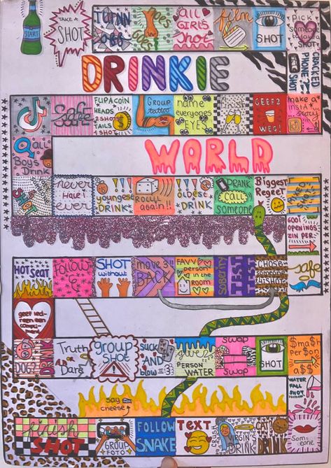 drinking board game diy dice candyland tipsy board game ideas Diy Board Games For Teenagers, Drinking Board Game Diy, Diy Bored Games, Tipsy Land, Party Game Board, Board Game Diy, Board Game Ideas, Drinking Board, Drunk Games