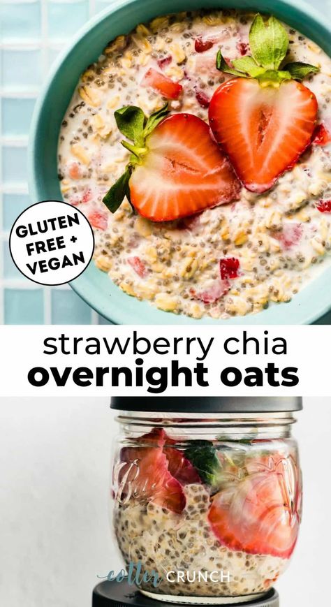 Overnight Oats With Chia Seeds, Oats With Chia Seeds, Overnight Oats With Chia, Cotter Crunch, Chia Overnight, Chia Puddings, Vegan Breakfast Options, Strawberry Overnight Oats, Chia Overnight Oats