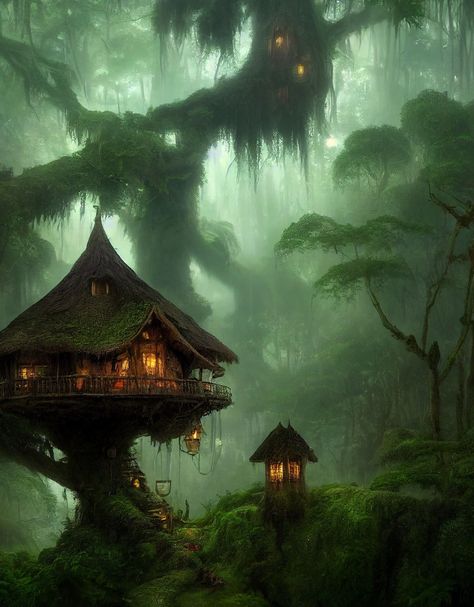 Fantasy Treehouse, Witch Hut, Fantasy Village, Jungle Tree, Jungle Forest, Fantasy Tree, Jungle Art, Leagues Under The Sea, Fantasy Forest