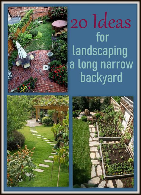 20 Long Narrow Backyard Landscaping Ideas - Scavenger Chic Narrow Backyard Landscaping, Long Narrow Backyard, Narrow Backyard, Narrow Backyard Ideas, Sloped Backyard Landscaping, Garden Escape, Townhouse Garden, Small Yard Landscaping, Narrow Garden