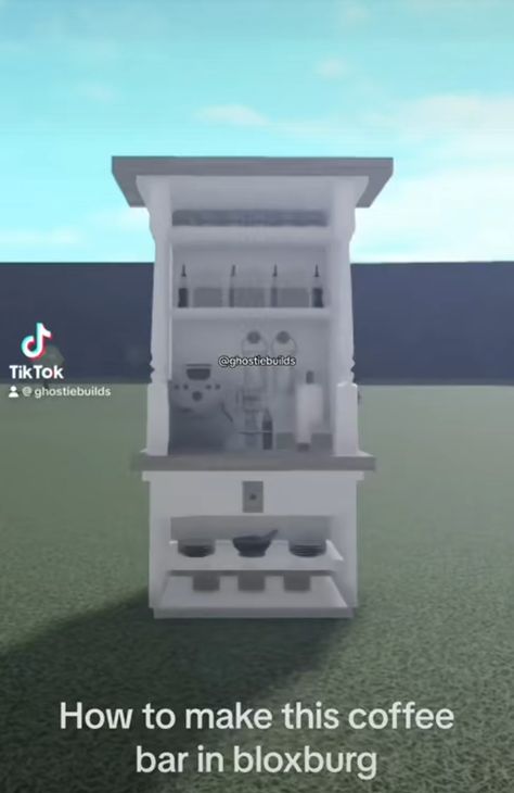 (what it looks like) Coffee Bar Bloxburg, Bloxburg Coffee Bar, Bar Build, Coffee Nook, Coffee Stands, Berry Ave, Bloxburg House, Coffee Kitchen, Coffee House