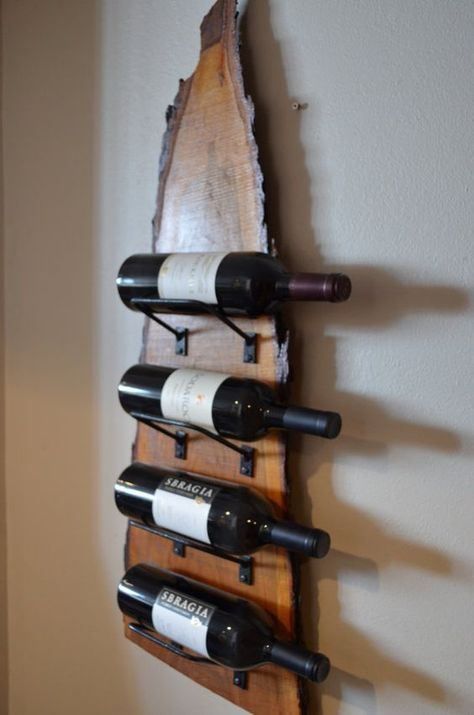 Live Edge Wood Desk, Live Edge Wood Furniture, Wine Bottle Shelf, Live Edge Furniture, Wood Wine Racks, Wine Rack Wall, Log Furniture, Live Edge Wood, Raw Wood