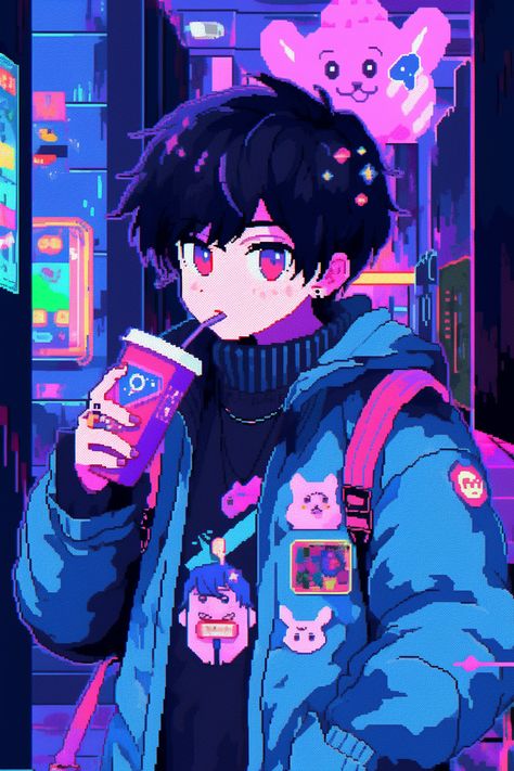 Pixel Art Pfp Aesthetic, Lofi Boy Aesthetic, Anime Nerd Aesthetic, Space Anime Pfp, Vaporwave Character, Lofi Pfp, Anime Aesthetic Boy, Cyberpunk Icons, Pixel Art Pfp