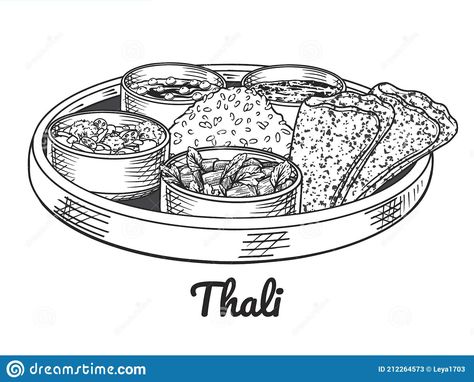 Indian Food Sketch, Indian Food Thali, Doodle Black And White, Food Thali, Food Company Logo, Food Brand Logos, Traditional Indian Food, Plate Drawing, Food Logo Design Inspiration