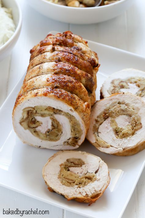 Turkey Roulade with Bread Stuffing | Baked by Rachel Fast Thanksgiving Recipes, Christmas Supper, Christmas Dinner Dishes, Turkey Roulade, Roulade Recipe, Easy Christmas Dinner, Bread Stuffing, Christmas Dinner Menu, Small Gathering