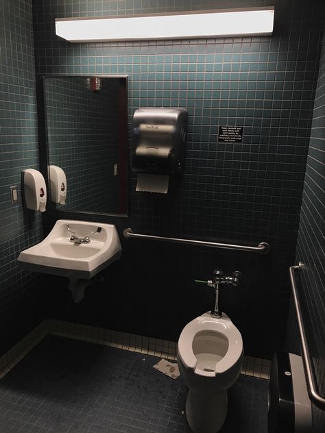 Toilet with black tiles Public Bathroom Stall, Bathroom Public, Dark Throne, Background References, Public Bathroom, School Bathroom, Bathroom Stall, Interior Layout, Public Bathrooms