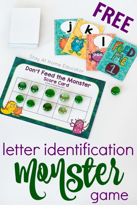 Don't Feed the Monster Alphabet Game - Stay At Home Educator Preschool Letters Printables, Monster Preschool, Printables Organizational, Letter Identification Games, Letter Identification Activities, Preschool Alphabet Printables, Monster Alphabet, Writing Activities For Preschoolers, Feed The Monster