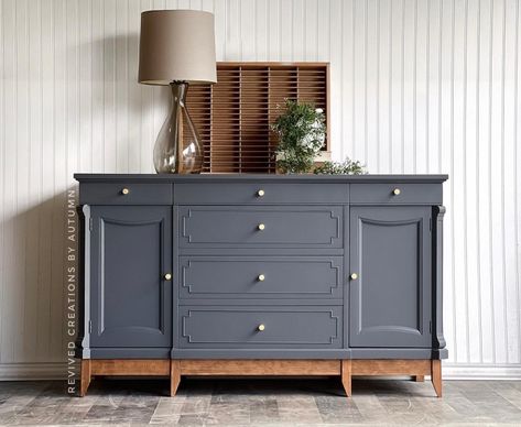 Grey Painted Dresser, Gray Painted Furniture, General Finishes Milk Paint, Blue Dresser, Blue Gray Paint, General Finishes, Painted Dresser, Kitchen Paint, Queenstown