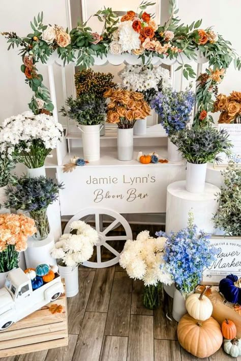 Take a look at this gorgeous rustic fall bridal shower! Love the floral cart party favors! See more party ideas and share yours at CatchMyParty.com Flower Bridal Shower Theme, Honey Do Shower, Fall In Love Bridal Shower, Garden Party Bridal Shower, Wedding Shower Party, Bridal Shower Inspo, Wedding Shower Themes, Garden Bridal Showers, Garden Shower