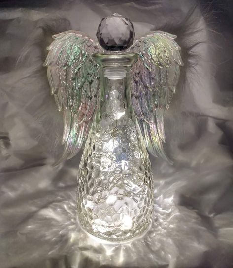 Angel Bottle Crafts, Dollar Tree Glass Bottle Angels, Bottle Angels Diy, Glass Bottle Angels, Dollar Tree Angel, Angel Beads, Angel Ornaments Diy, Angels Diy, Tea Light Snowman