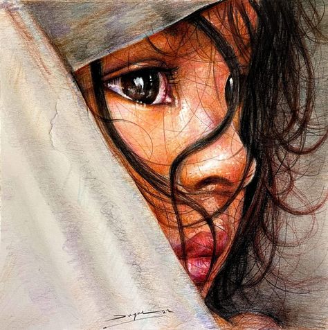 Silent Cry, Potrait Painting, Color Pencil Sketch, Acrylic Art Projects, Color Drawing Art, Pencil Sketch Images, Beautiful Art Paintings, Colour Pencil, Female Art Painting