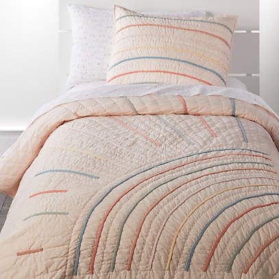 Sun Full/Queen Pink Quilt + Reviews | Crate and Barrel Children's Bedding, Pink Quilt, Rainbow Room, Pink Quilts, Quilted Duvet Cover, Bedding Essentials, Girl Beds, Childrens Beds, Pink Bedding