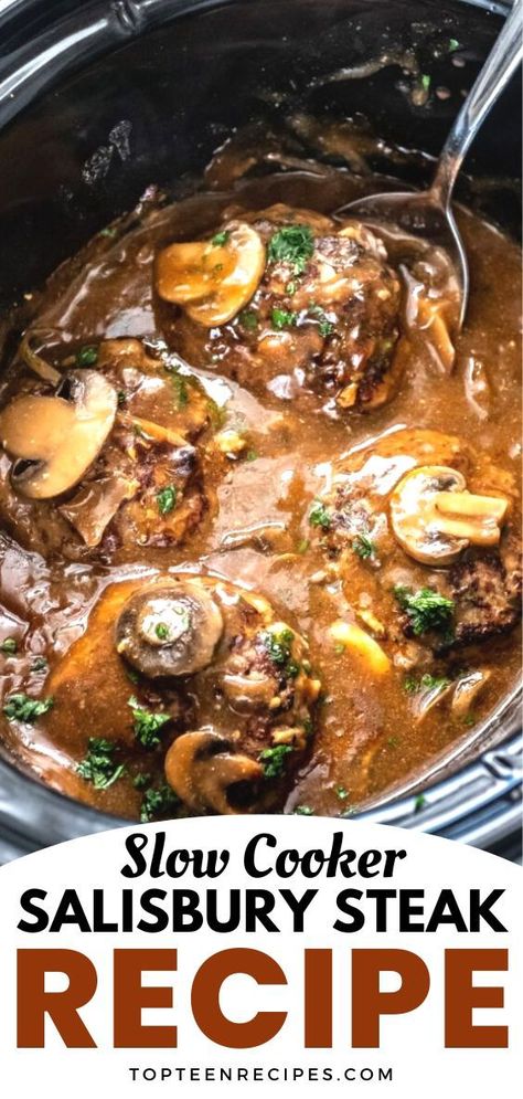 Crockpot Minute Steaks With Gravy, Ground Beef Patties, Salisbury Steak Recipe, Slow Cooker Salisbury Steak, Steak Sandwiches, Sliced Onion, Dinners Recipes, Salisbury Steak Recipes, Easy Crockpot Dinners