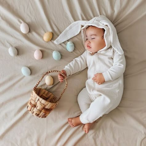 40+ First Easter Baby Photo Shoot Ideas You Can Do at Home Baby Photo Shoot Ideas, Baby Easter Pictures, Baby Holiday Photos, Rabbit Hoodie, Easter Baby Photos, Baby Boy Easter Outfit Infants, Decorated Easter Eggs, Easter Romper, Baby Boy Easter