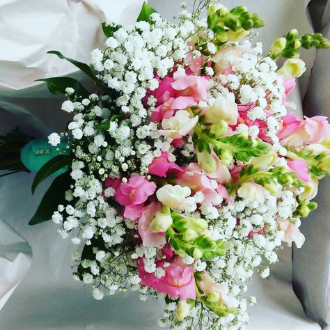 Snapdragons and babys breath wedding flowers bridal bouquet Baby's Breath Bridal Bouquet, Baby's Breath Wedding Flowers, Paper Flowers Diy, Flowers Diy, Floral Bouquets, Sweet Pea, Bridal Bouquet, Paper Flowers, Floral Arrangements