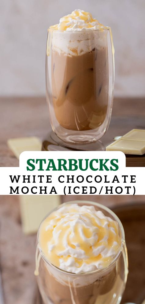 Starbucks White Mocha Recipe, Chocolate Latte Recipe, Starbucks White Chocolate, Mocha Latte Recipe, Iced White Chocolate Mocha, Mocha Drink, White Chocolate Syrup, Iced White Mocha, Nespresso Recipes