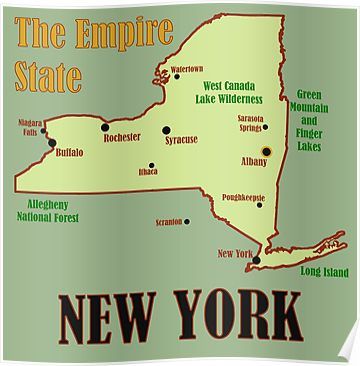 New York State Map Poster State Animals, New York State Map, Map Poster Design, Lake George Village, Hiking Club, Summer Vacation Spots, Romantic Cruise, Fun Winter Activities, New York Winter