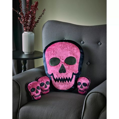 Pink Skull Zip-Up Pillows Set - 4 Pack - Spirithalloween.com Pastel Goth Room Decor, Disney Baby Costumes, Easy Diy Fashion, Safari Costume, Werewolf Costume, Mini Pillows, Spider Web Decoration, Skull Pillow, Creative Pillows