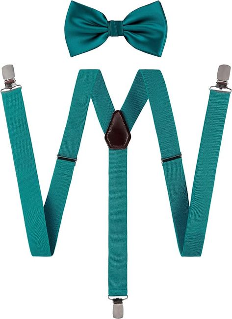 Amazon.com: TIE G Solid Color Men's Suspender + Woven Bow Tie Set for Wedding : Vivid Color, Adjustable Brace, Strong Enhanced Clip, Elastic Band (Teal) : Clothing, Shoes & Jewelry Teal Clothing, Blush Clothing, Peach Puff, Suspenders Men, Suspenders Set, Build A Wardrobe, Bow Tie Set, Winter Formal, Tie Set