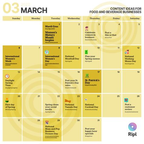 Restaurant Social Media Calendar, Restaurant Content Calendar, Content Ideas For Restaurants, Restaurant Content Ideas For Instagram, Bar Content Ideas, December Social Media Content, Restaurant Content Ideas, Restaurant Content, Spring Menu