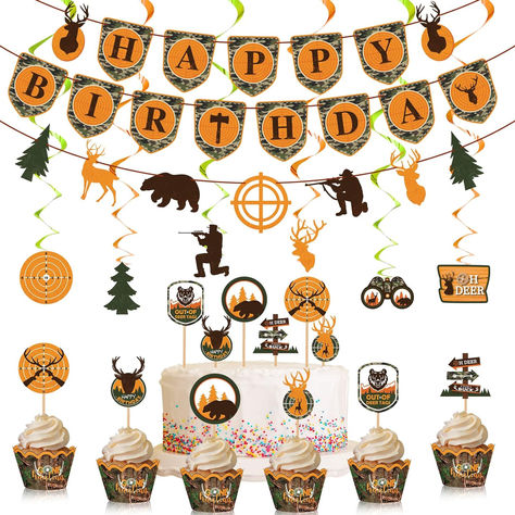 62 Pcs Hunting Theme Party Decorations Hunting Birthday Banner Camo Birthday Party Decorations Camo Cupcake Toppers Hunting Swirls Decorations Deer Decorations for Party #ad #hunting #huntingbirthday #huntingbirthdayparty #huntingbirthdaypartyideas #huntingbirthdaypartysupplies #huntingpartyideas Hunting Party Decorations, Hunting Birthday Party Decorations, Deer Hunting Birthday, Deer Decorations, Hunting Birthday Party, Camo Birthday Party, Card Ornaments, Camo Party, Camo Birthday