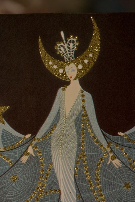 Erte, Queen of the Night Erte Art Deco Illustrations, Erte Illustration, Deco Tattoo, Erte Art Deco, Art Deco Tattoo, Erte Art, Romain De Tirtoff, Art Deco Illustrations, Art Deco Artists