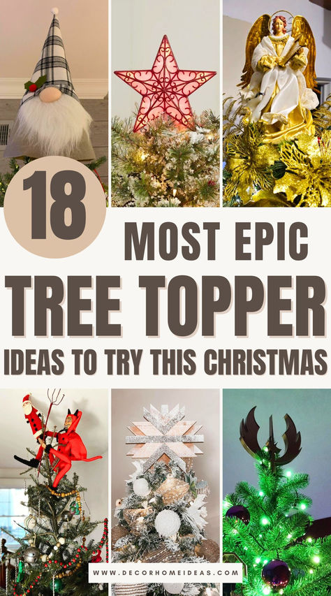 Make your Christmas tree the star of the season with 18 stunning tree topper ideas! From sparkling modern designs to rustic DIY creations, these toppers add the perfect finishing touch to your holiday decor. Discover how to crown your tree with style and create a show-stopping centerpiece! Diy Owl Tree Topper, Homemade Tree Toppers Christmas, Non Traditional Tree Topper, Diy Snowflake Tree Topper, Cricut Tree Topper, Pencil Christmas Tree Topper Ideas, Unusual Tree Toppers, Ideas For Tree Toppers, Homemade Tree Topper Diy