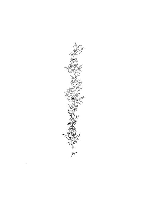 Flower Back Tattoo Stencil, Aster Flower Spine Tattoo, November Spine Tattoo, Flower Spine Tattoo Stencil, Floral Spine Tattoo Stencil, Simple Spine Tattoos For Women Design, Spine Tattoos For Women Stencil, Spine Tattoo Template, Floral Spine Tattoo Design