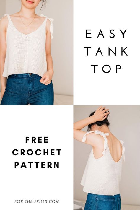 Crochet Singlet, Crochet Tank Top Free, Top With Tie Straps, Crochet Tank Tops, Crochet Ladies Tops, Summer Tank Top, Crochet Tops Free Patterns, Diy Vetement, Crochet Summer Tops