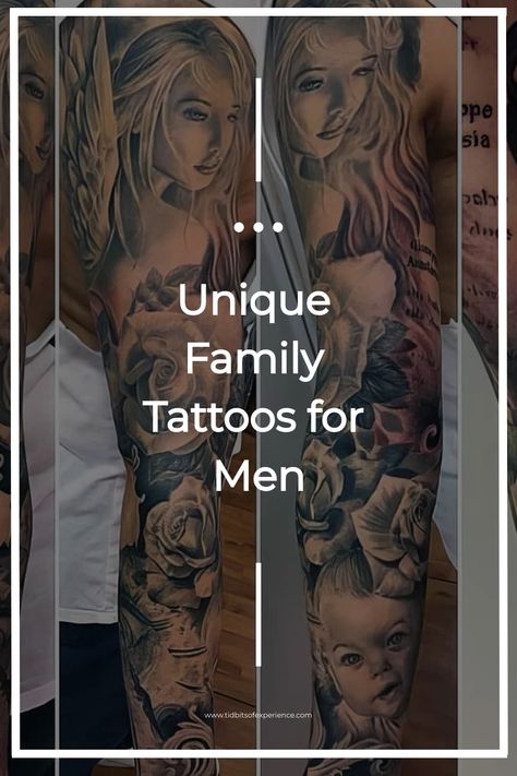 Looking for inspiration on family tattoos for men? Whether you're honoring your parents, siblings, or kids, we've got ideas that celebrate the bond between family members. From meaningful quotes to symbolic imagery, these tattoos are a beautiful way to showcase your love and connection. Explore unique designs that resonate with your personal story and capture the essence of family relationships. Let these tattoo ideas inspire you to create a permanent tribute to your loved ones that you'll cheri Uncle And Nephew Tattoos, Best Family Tattoos For Men, Mens Daughter Tattoo Ideas, Protect Family Tattoo, Unique Family Tattoos For Men, Tribute To Parents Tattoo, Parent Tattoos For Men, Family Tattoos For Men Sleeve, Skeleton Family Tattoo