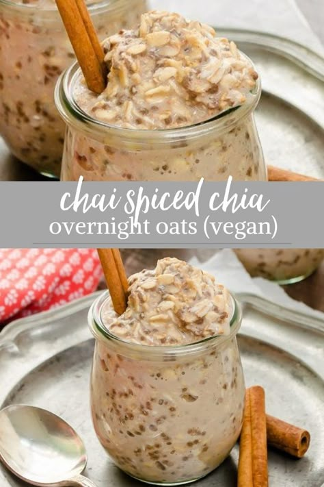 Overnight Oats With Almond Milk, Chai Overnight Oats, Chicken Recipes Shredded, Creamy Overnight Oats, Chia Overnight, Chia Overnight Oats, Healthy Foods To Make, Vegan Overnight Oats, Oat Recipes Healthy