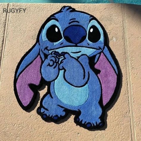 STITCH handmade tufted rug #stitchrug #rug #customrug #newrug Rug Hand Made, Tufted Rug Cartoon, Stitch Tufting Rug, Stich Rugs, Tufting Ideas Anime, Hand Made Rugs, Tufting Rug Design, Tufting Rugs Ideas Cute, Custom Tufted Rug