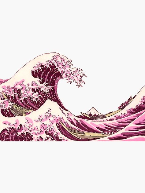 "The Pink Wave off Kanagawa" Sticker by pinkashes | Redbubble Pink Waves Painting, Japanese Wave Painting, Senior Board, Pink Waves, The Great Wave, Japanese Waves, Rosé Aesthetic, Great Wave Off Kanagawa, Wave Painting