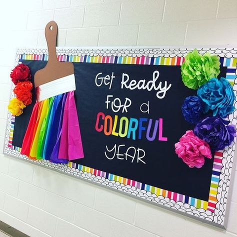 25 Back to School Bulletin Board ideas - Hike n Dip Date For Classroom Board, Primary Color Bulletin Board, Back To School Buliton Boards, Colorful Bulletin Board Ideas, Colorful Year Bulletin Board, Elementary Bulletin Board Ideas Hallways, Color Classroom Theme, Colorful Classroom Theme, Elementary School Bulletin Boards