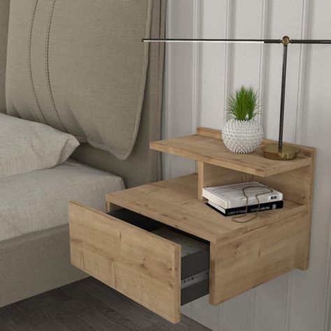 17 Stories Hivda Bedside Table | Wayfair.co.uk Big Bedside Tables, Diy Bedside Table, Wall Mounted Bedside Table, Floating Drawer, Floating Bedside Table, Bedside Table Decor, Bedside Table Set, Bedside Tables Nightstands, Drawer Bedside Table